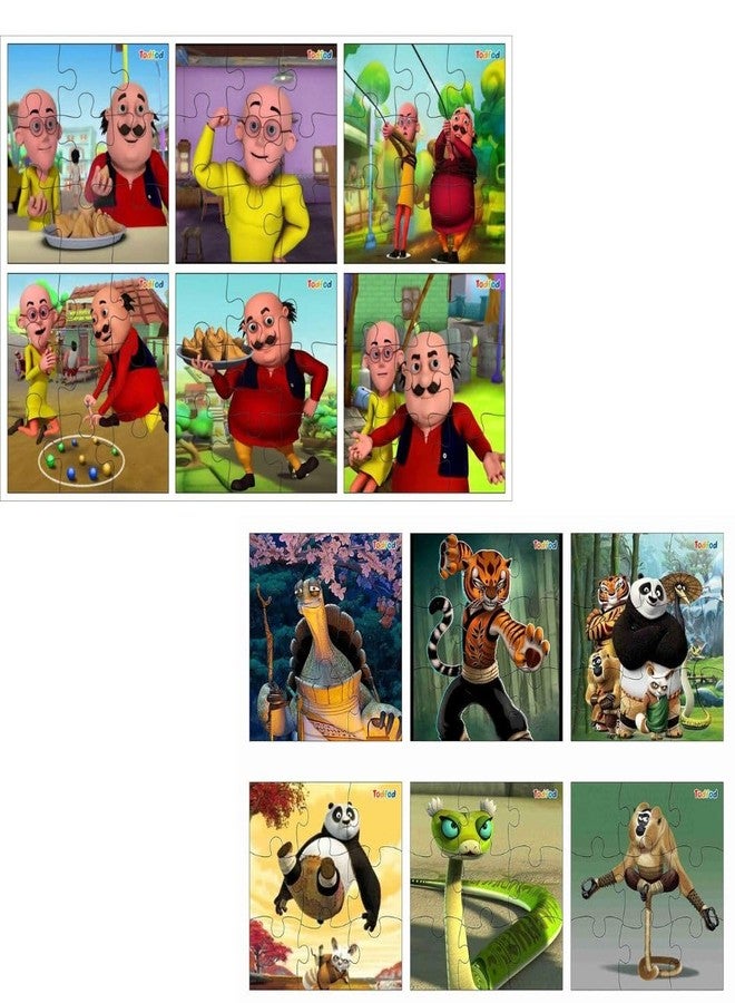TodFod 6-in-1 Wooden Jigsaw Puzzles | 54 Pieces Educational Toy | Motu Patlu & Kung Fu Panda | Cognitive Development Toy for Kids 2+ Years | BIS Certified Safe - Image 1